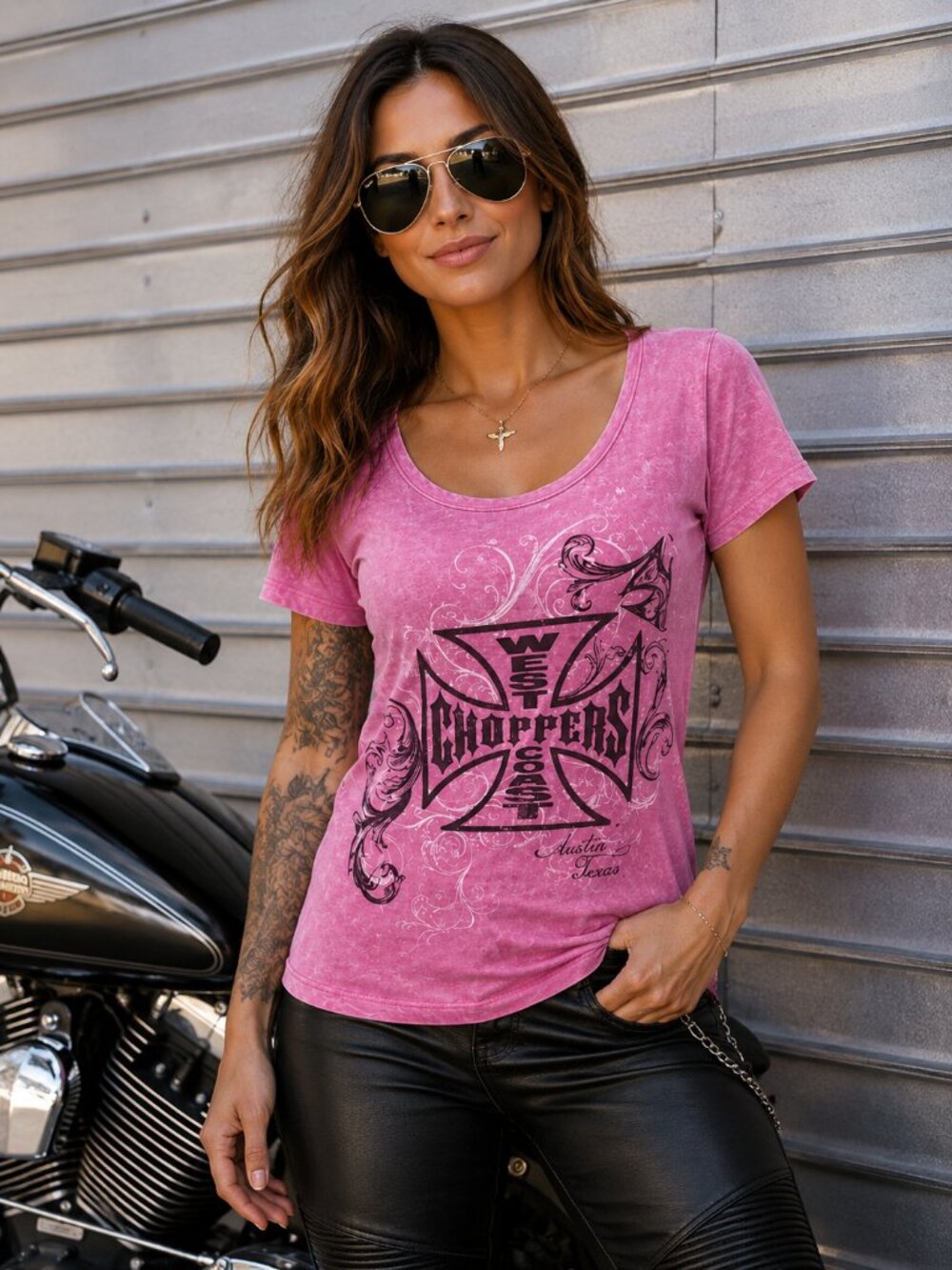 NWT West Coast Choppers Womens Small Pink Graphic Moto Biker Y2K Baby Tee  Skull